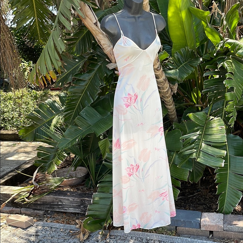 Vintage floral nylon nightgown or slip dress with full sweep